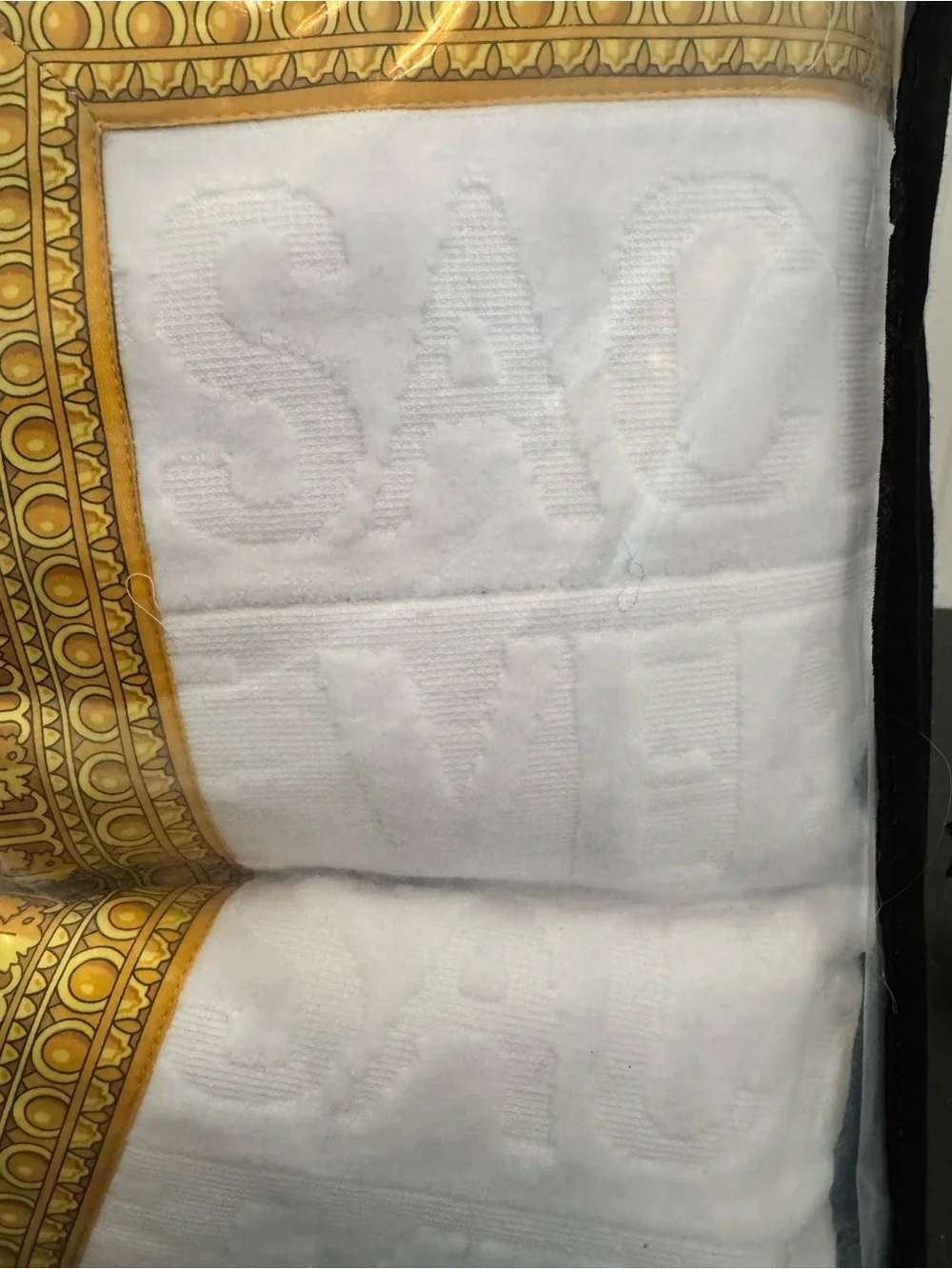 Versace Bath Mat White Terry Cloth Gold Yellow Border Logo NEW